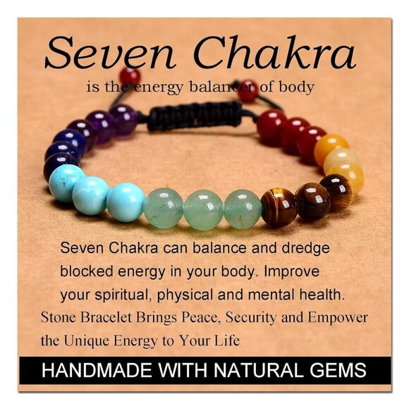 Seven Chakra Stones - Stone of Balance Energy - Handmade Yoga Adjustable Macrame - Picture 1 of 6